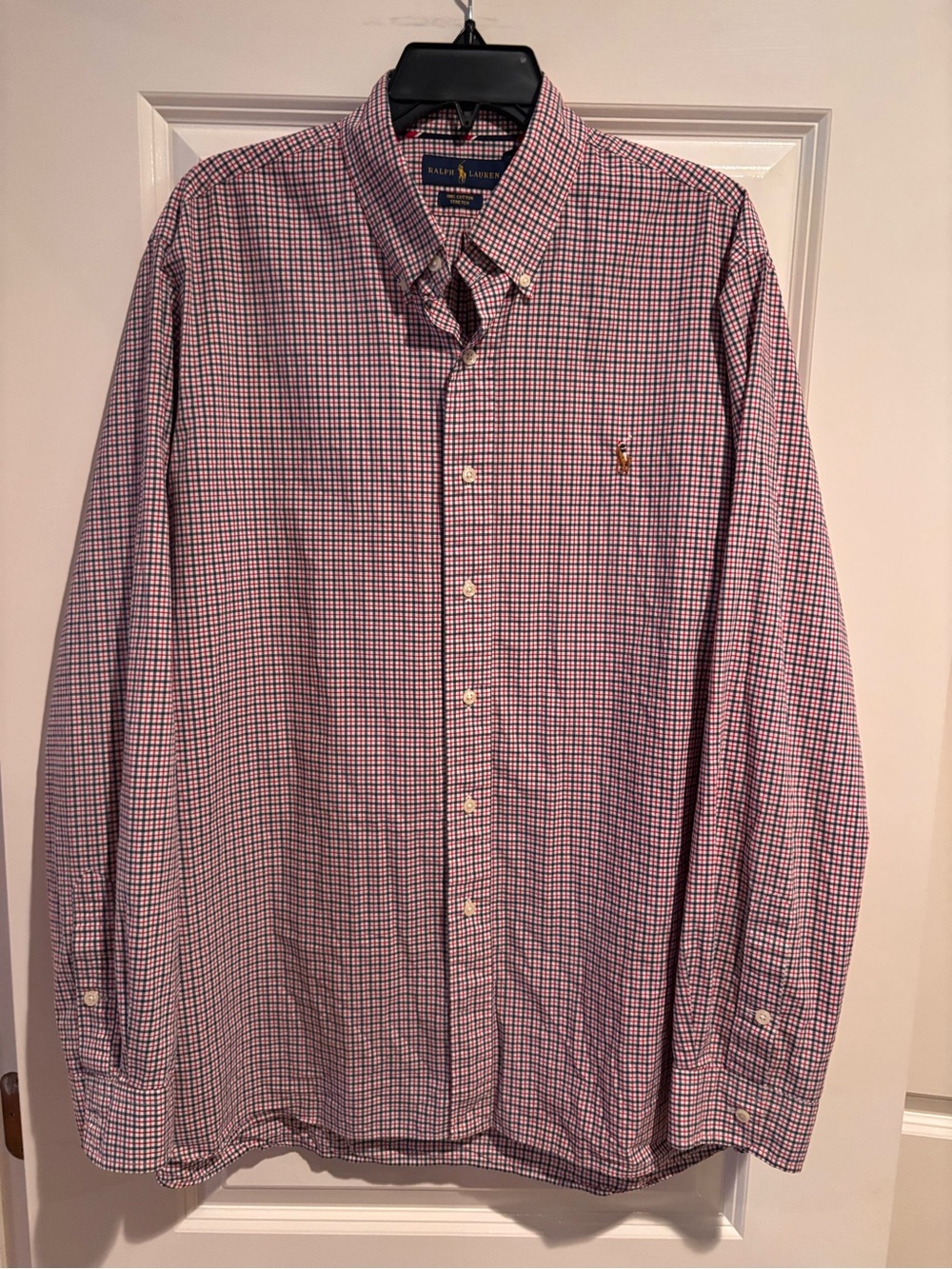 Ralph Lauren XL Red White Blue Check Button Down Shirt Stretch Cotton